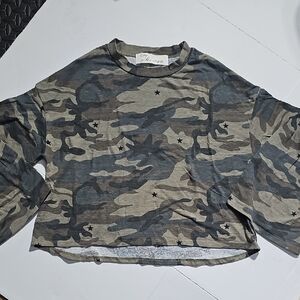 Vintage Havana Camo Long Bell Sleeve Crop Top